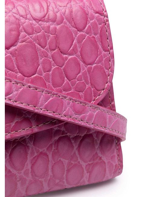By Far Pink Imitation Crocodile Embossed Mini Handbag