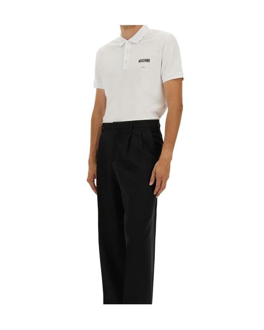 Moschino White Logo Detailed Polo Shirt for men