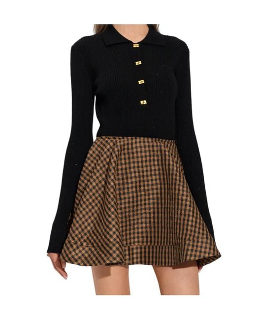Ganni Black E Long-Sleeved Knitted Polo Top