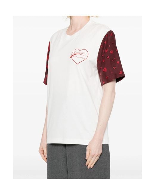 Lanvin Red Heart-Print Short-Sleeve T-Shirt