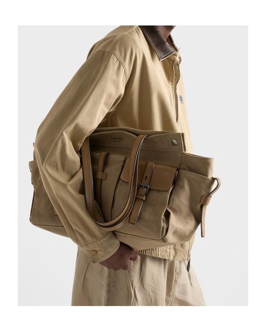 Prada Natural Buckled Pocket Tote Bag for men