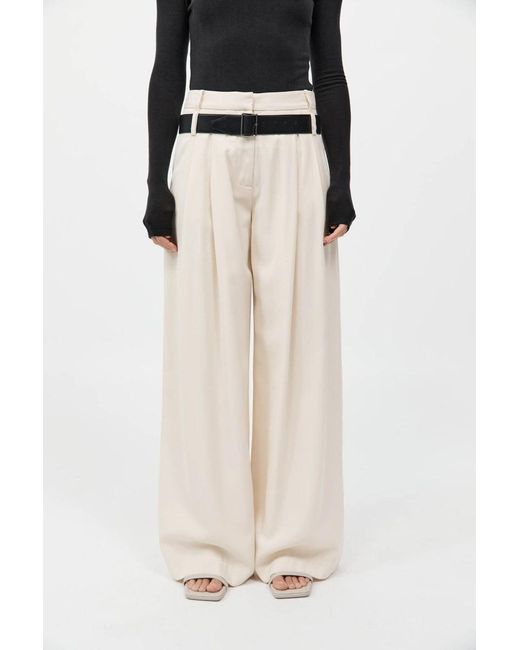St. Agni White Double Loop Pleated Crepe Wide-Leg Pants