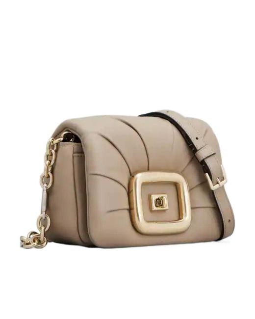 Roger Vivier Brown Logo Engraved Foldover Top Shoulder Bag
