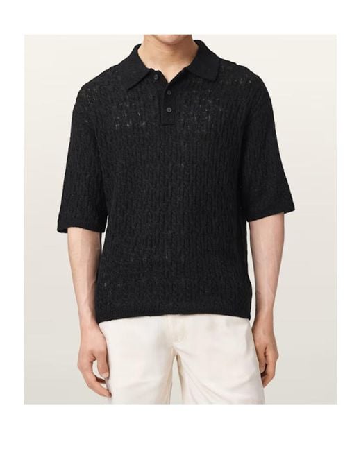 AllSaints Black Short-Sleeved Polo Shirt for men