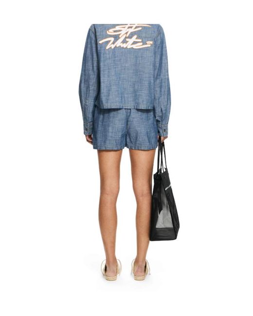 Off-White c/o Virgil Abloh Blue Chambray Denim Pajama Shorts