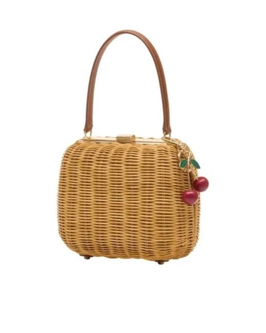 Self-Portrait Multicolor Cherry Charm Rattan Clutch Bag