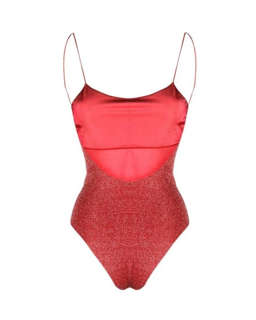 Oseree Red Metallic-Effect Swimsuit