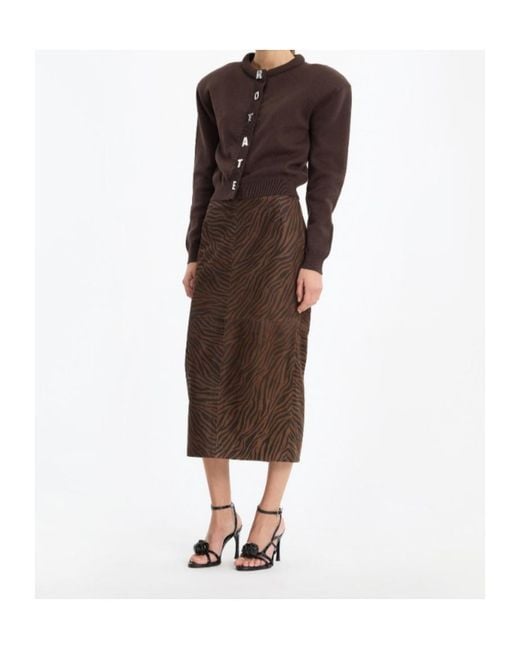 ROTATE BIRGER CHRISTENSEN Brown Cropped Logo-Button Cardigan