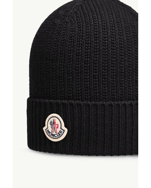 Moncler Black Tricot Wool Blend Beanie for men