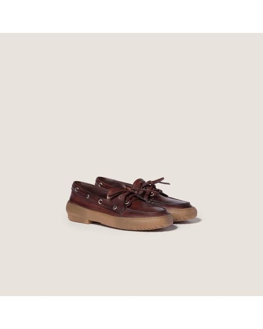 Miu Miu Brown Leather Deck Shoes