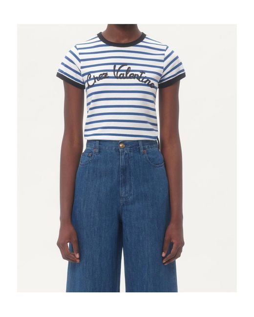 Valentino Blue Striped Crewneck T-Shirt