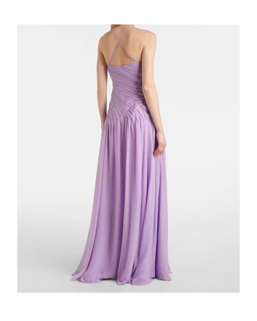 Leo Purple Amaya Floral-Appliqué Gathered Gown