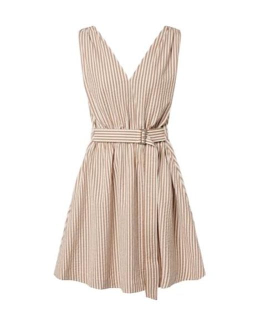 Brunello Cucinelli Natural Striped Cotton-Blend Minidress