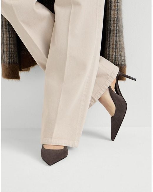 Brunello Cucinelli Brown Suede Slingback Heels With Monili