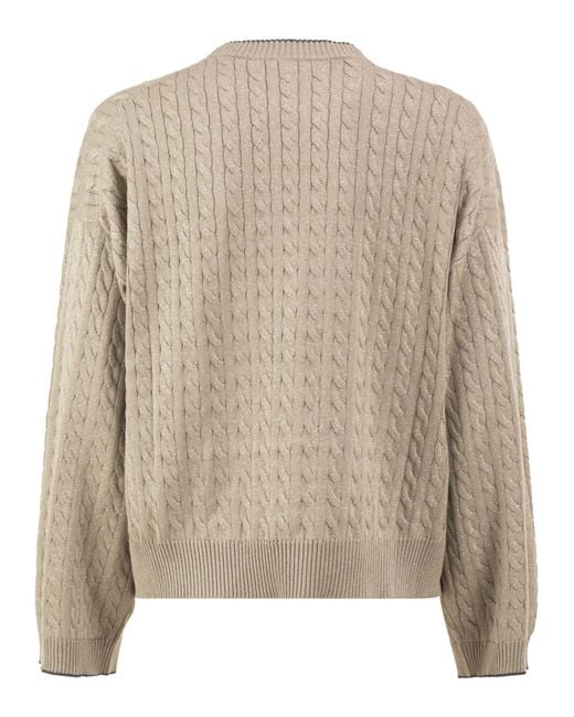 Brunello Cucinelli Brown Cable-Knit Crew Neck Jumper With Shimmering Yarn