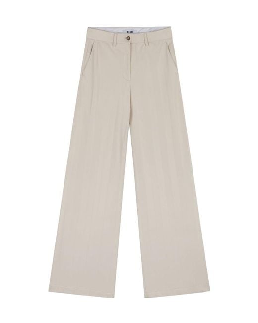 MSGM White High Waisted Wide Leg Trousers
