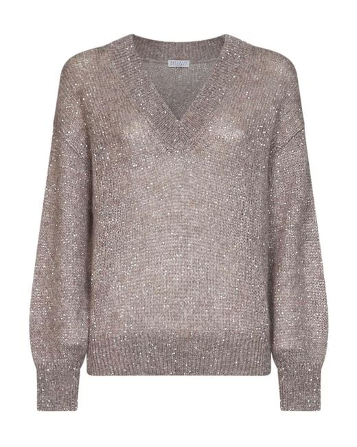 Brunello Cucinelli Gray Long-Sleeved Knitwear