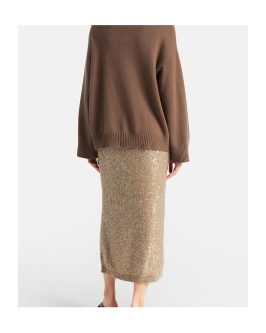 Brunello Cucinelli Brown Sequined Midi Skirt