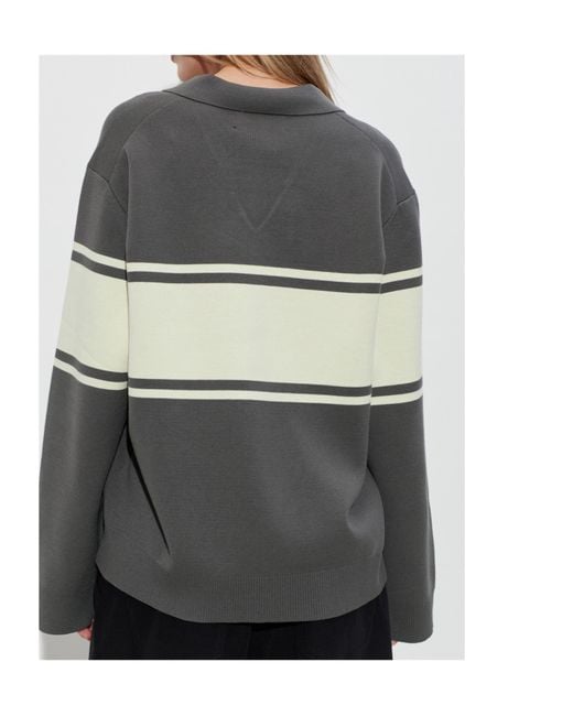 Samsøe & Samsøe Gray Saanne Striped Collared Sweatshirt