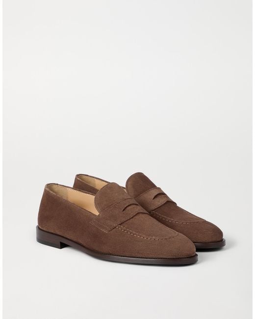 Brunello Cucinelli Brown Almond Toe Slip On Loafers for men