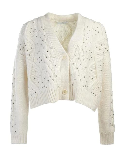 Max Mara White V-Neck Long-Sleeved Sweater