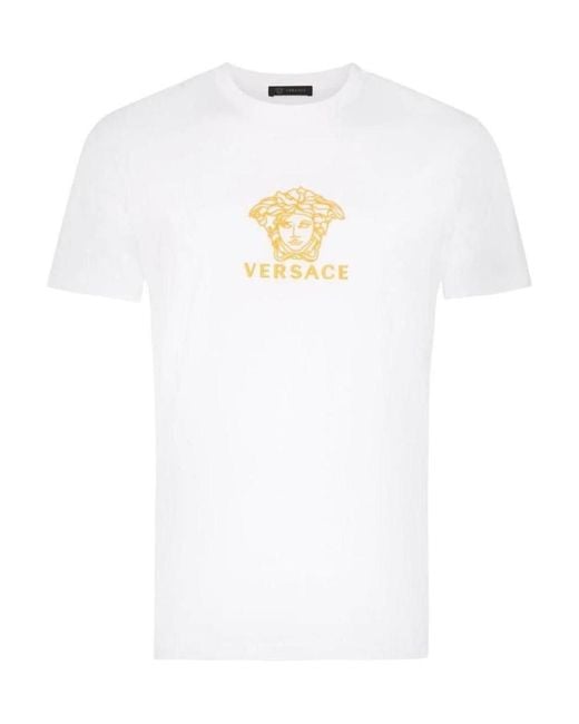 Versace White Logo Embroidered T-Shirt for men