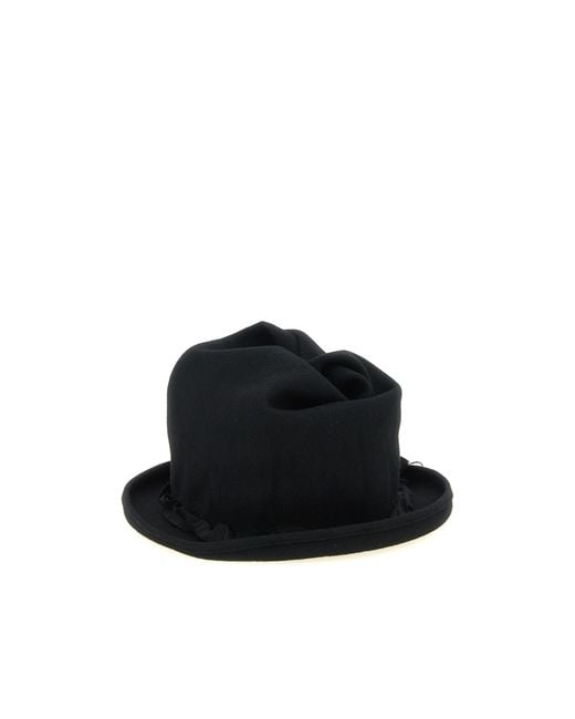 Yohji Yamamoto Black Ruffled-Trim Fedora Hat for men