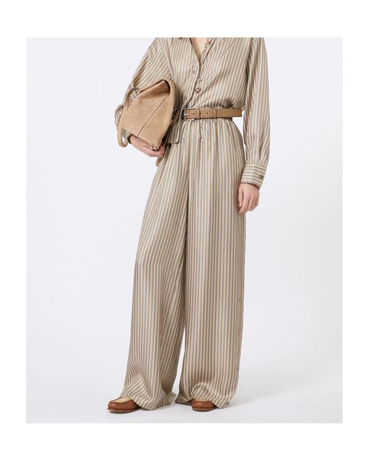 Max Mara Natural Ladino Striped Wide-Leg Trousers