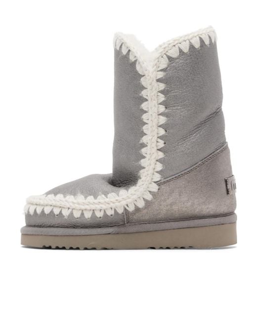 Mou Gray Eskimo 24 Metallic Whipstitch-Trim Boots