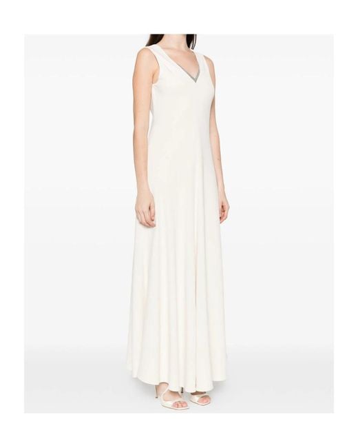 Brunello Cucinelli White V-Neck Sleeveless Maxi Dress