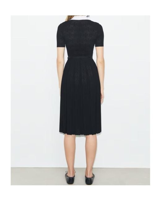 Tory Burch Black T Monogram Pointelle Pleated Dress