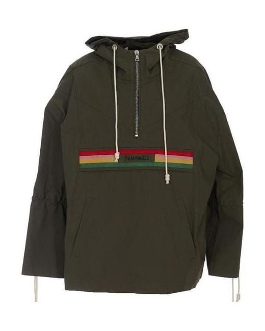 Palm Angels Green Striped Hooded Jacket