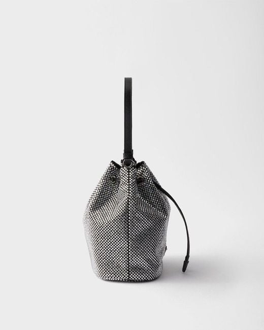 Prada Black Crystal-Studded Satin Bucket Bag