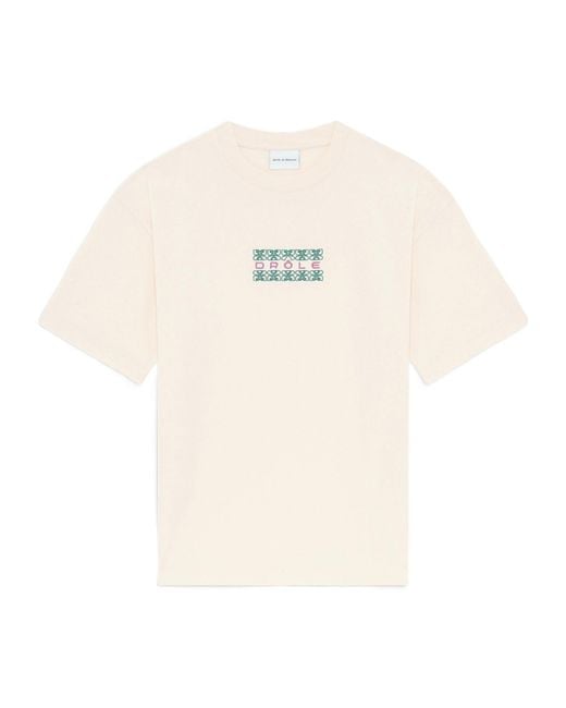Drole de Monsieur White Embroidered-Logo T-Shirt for men