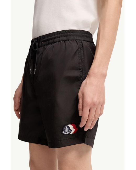 Moncler Black Logo Patch Drawstring Swim Shorts for men