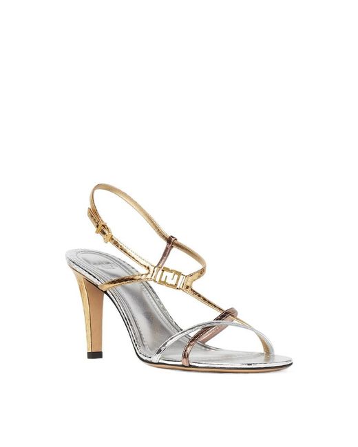 Fendi Metallic Ffold High-Heeled Strappy Sandals