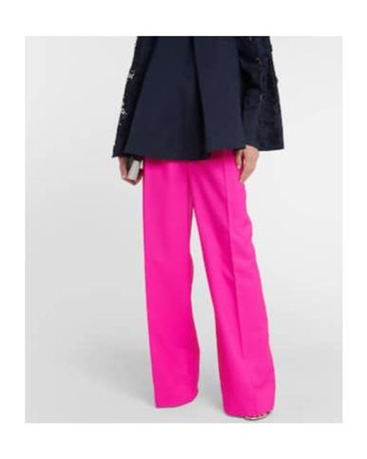 Oscar de la Renta Pink Pleated High-Rise Wool And Mohair Pants