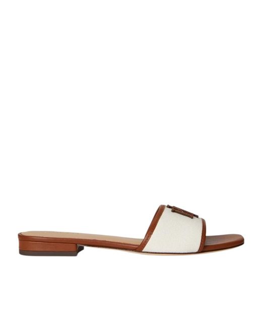 Ralph Lauren Brown Everly Real Leather Flat Sandals