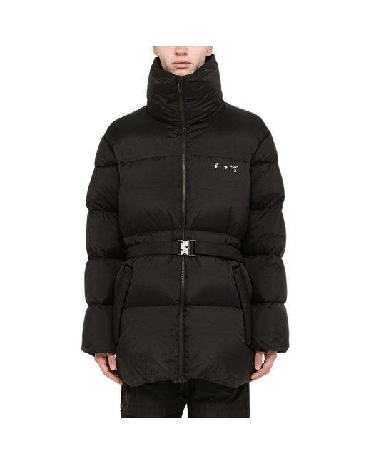 Off-White c/o Virgil Abloh Black Logo Printed Belted Puffer Jacket for men