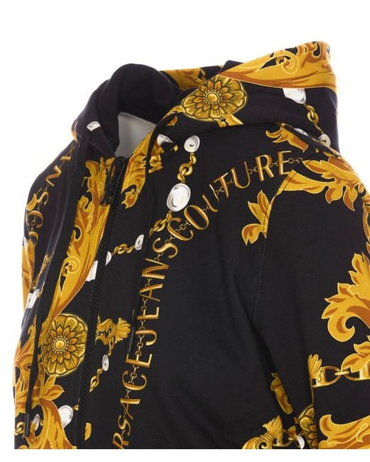 Versace Jeans Black Logo Couture-Print Cotton Hoodie