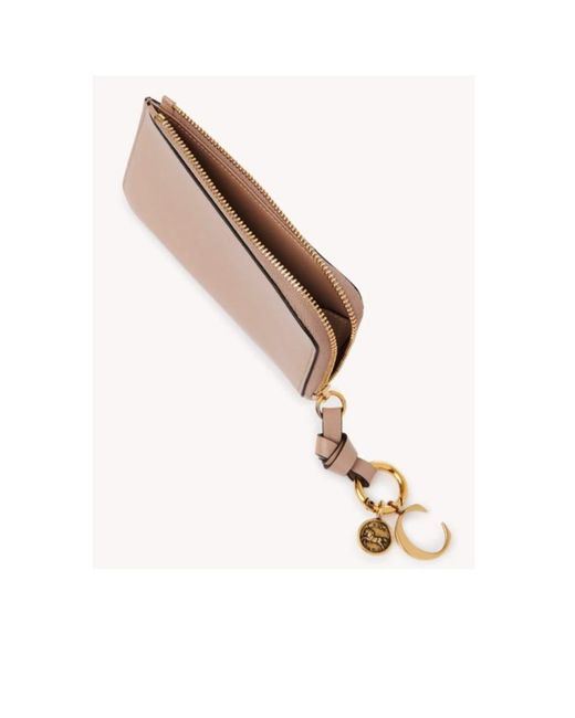 Chloé Pink Alphabet Logo-Charm Zipped Leather Card Holder
