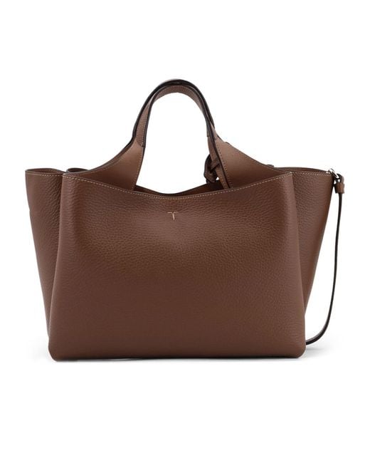 Tod's Brown Logo Plaque Mini Top Handle Bag