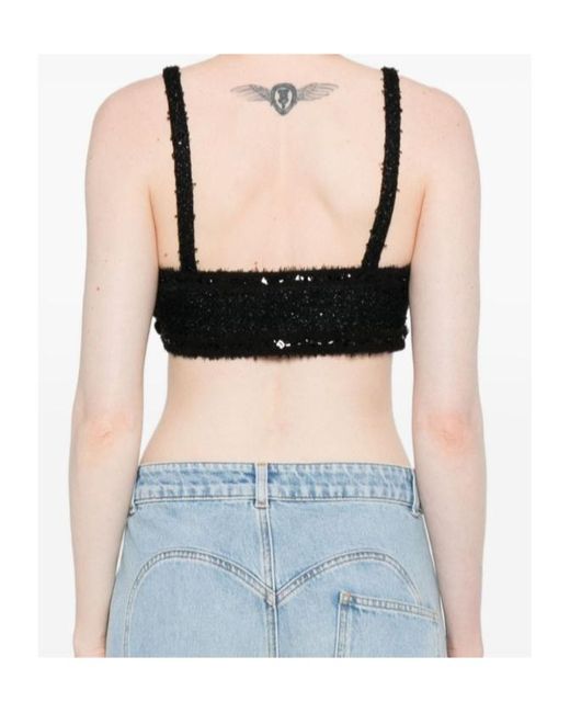 Alessandra Rich Black Sequin-Embellished Bow Top