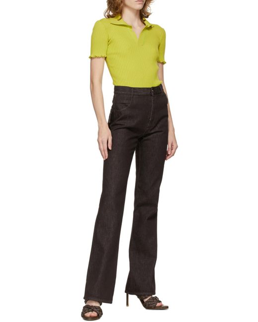 Bottega Veneta Yellow Ribbed-Knit Short-Sleeve Top