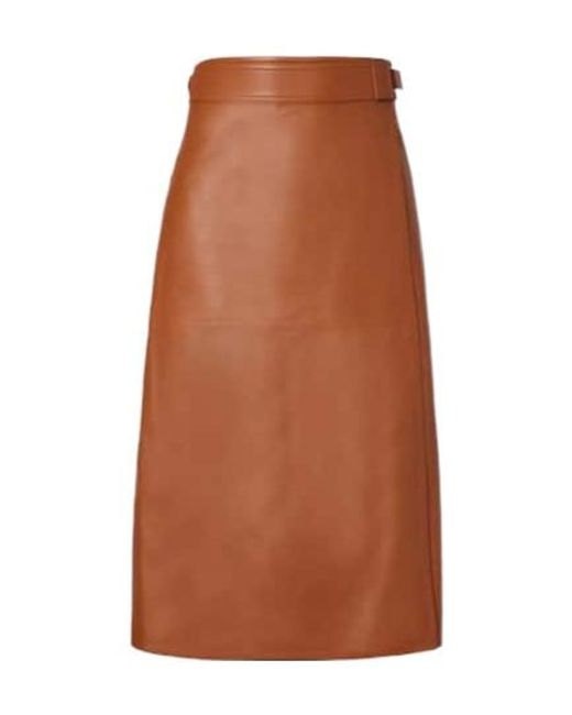 Ralph Lauren Brown Jacqueline Leather Midi Skirt