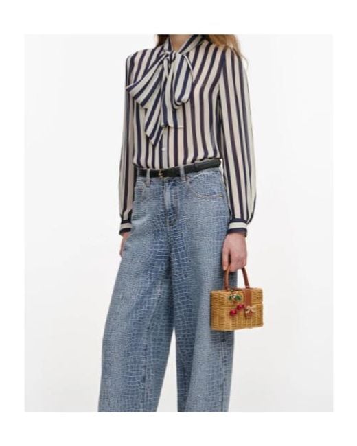 Self-Portrait Blue Stripe Tie Neck Blouse