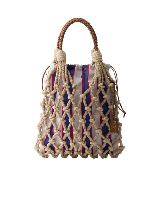 Prada Multicolor Logo Net Tote Bag