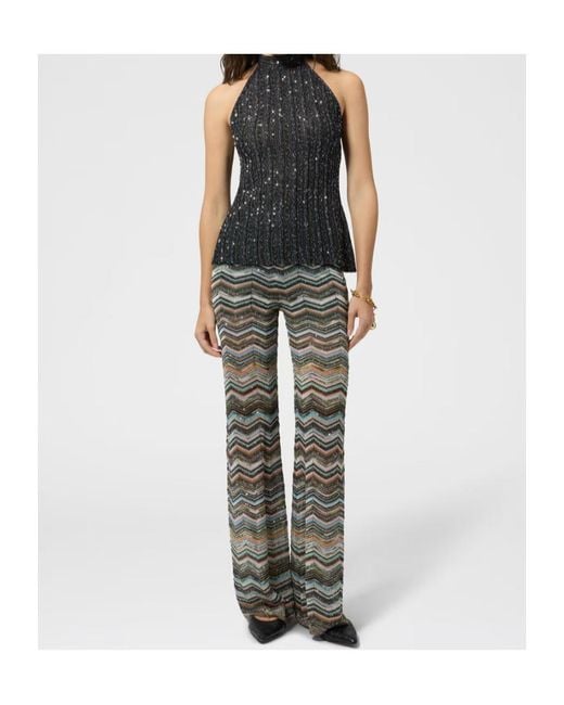 Missoni Gray Zigzag-Knit Sequin-Embellished Trousers