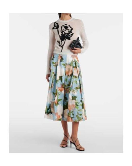 Erdem Green Floral Pleated Cotton Midi Skirt