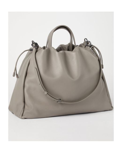 Brunello Cucinelli Gray Mellow Monili Detailed Large Shopper Bag